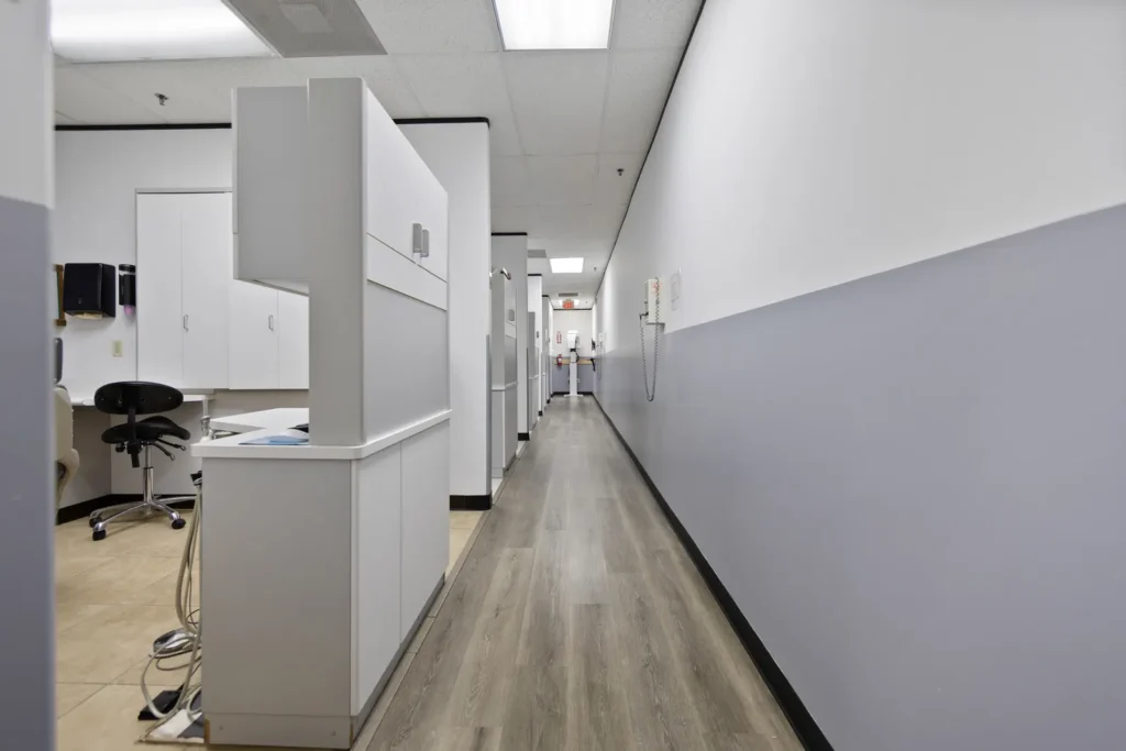 The hallway to the treatment rooms at Next Care Dental