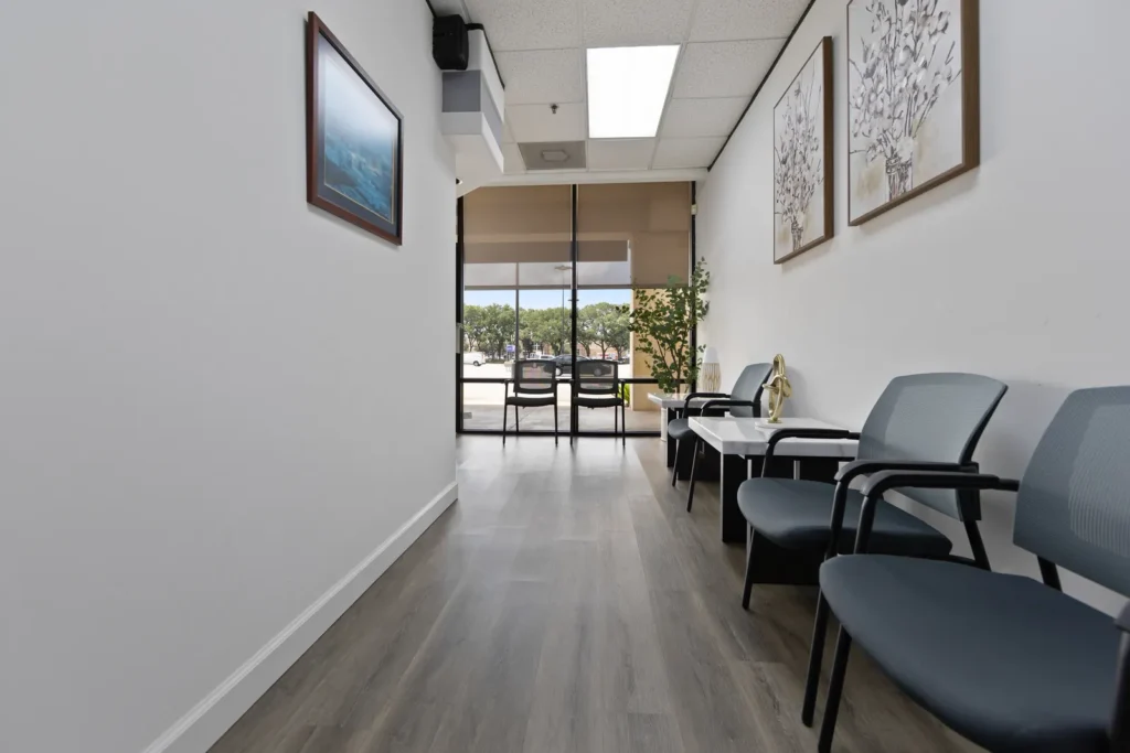 The bright waiting area at Next Care Dental